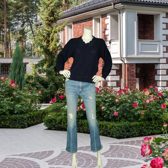 Vintage College Point  V Neck Knit USA Made Blue Sweater L - Picture 4 of 6